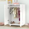 Wooden Wardrobe Cabinet with Hanging Rod, Storage Armoires with Doors ,White