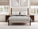 Mid Century Modern Upholestery Platform Bed with Walnut Wood Frame, Queen