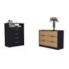 Mullen 2 Piece Bedroom Set, Drawer Dresser + Drawer Dresser, Black / Pine