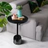 Aluminum Frame Round Side Table with Marble Top and Adjustable Height, Black