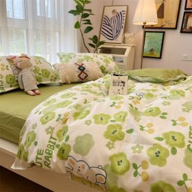 Washed Cotton Bed Sheet Quilt Cover Four-piece Set (Option: Maui Wowee Green B-Quilt Cover 150x200)