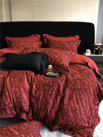 Long-staple Cotton Printed Four-piece Bedding Set Cotton Bedding (Option: Fonce Red-M)