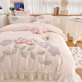 Cotton Four Piece Floral Three-dimensional Embroidery Quilt Cover Bed Sheet (Option: 4pcs Set-150cm)