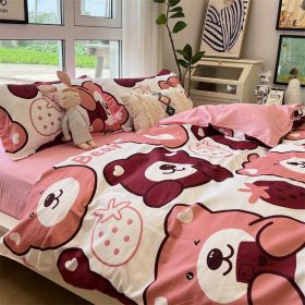 Washed Cotton Bed Sheet Quilt Cover Four-piece Set (Option: Strawberry Bear Ljf-Quilt Cover 150x200)