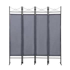 4-Panel Metal Folding Room Divider, 5.94Ft Freestanding Room Screen Partition Privacy Display for Bedroom, Living Room, Office (Color: Gray)