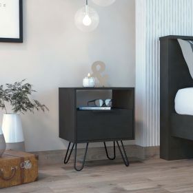 Vienna Nightstand; Shelves; Hairpin Legs (Color: BLACK)