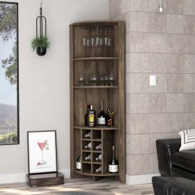 Bouvet Corner Bar Cabinet; Three Shelves; Eight Built-in Wine Rack; Two Side Shelves (Color: Dark brown)