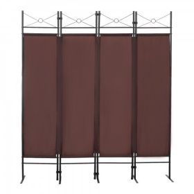 4-Panel Metal Folding Room Divider, 5.94Ft Freestanding Room Screen Partition Privacy Display for Bedroom, Living Room, Office (Color: brown)