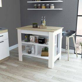 Rockaway 3-Shelf Kitchen Island White and Light Oak (Color: as Pic)