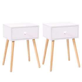 Mid Century Modern Nightstand;  Wood Bed Side Table with Drawer;  End Table for Living Rooms Bedrooms;  Home Furniture;  White and Natural (quantity: 2 pcs)