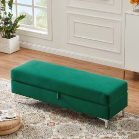 Storage Bench Solid Color 2 Seater Furniture Living Room Sofa Stool (Color: Green)