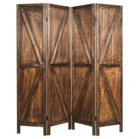 4 Panels Folding Wooden Room Divider (Color: brown)