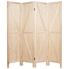 4 Panels Folding Wooden Room Divider (Color: Natural)