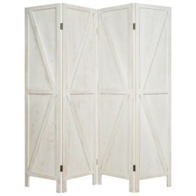 4 Panels Folding Wooden Room Divider (Color: White)