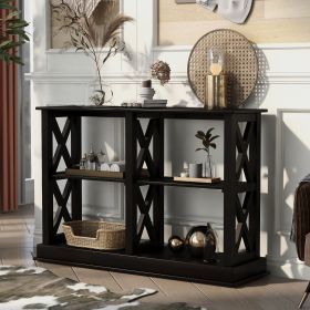 Console Table with 3-Tier Open Storage Spaces and 'X' Legs, Narrow Sofa Entry Table for Living Room, Entryway and Hallway (Color: BLACK)