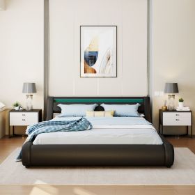 Upholstered Faux Leather Platform bed with a Hydraulic Storage System with LED Light Headboard Bed Frame with Slatted Queen Size (Color: BLACK)