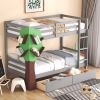 Twin-Over-Twin Bunk Bed with a Tree Decor and Two Storage Drawers