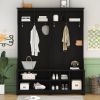 Modern Hallway Hall Tree with Metal Hooks and Storage Space, Multi-Functional Entryway Coat Rack with Shoe Cubbies