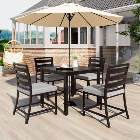 Outdoor four-person dining table and chairs are suitable for courtyards, balconies, lawns (Color: Dark brown)