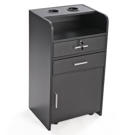 Salon Beauty Cabinet;  3-Layer Rolling Trolley with Storage Drawer;  Wheels and 2 Hair Dryer Holders;  XH (Color: BLACK)