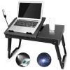 Foldable Laptop Table Bed Notebook Desk with Cooling Fan Mouse Board LED light 4 xUSB Ports Breakfast Snacking Tray