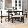 6-Piece Counter Height Dining Table Set Table with Shelf 4 Chairs and Bench for Dining Room