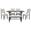 6-Piece Dining Table and Chair Set with Special-shaped Legs and Foam-covered Seat Backs&Cushions for Dining Room