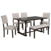 6-Piece Dining Table and Chair Set with Special-shaped Legs and Foam-covered Seat Backs&Cushions for Dining Room