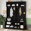 Modern Hallway Hall Tree with Metal Hooks and Storage Space, Multi-Functional Entryway Coat Rack with Shoe Cubbies