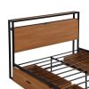 Full Size Metal Platform Bed Frame with  Four Drawers,Sockets and USB Ports ,Slat Support No Box Spring Needed