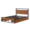 Full Size Metal Platform Bed Frame with  Four Drawers,Sockets and USB Ports ,Slat Support No Box Spring Needed