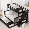 Stairway Twin-Over-Full Bunk Bed with Twin size Trundle, Storage and Guard Rail for Bedroom, Dorm, for Adults