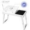 Foldable Laptop Table Bed Notebook Desk with Cooling Fan Mouse Board LED light 4 xUSB Ports Breakfast Snacking Tray