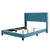 Queen Size Velvet Upholstered Platform Bed, Box Spring Needed