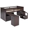 Loft Bed Low Study Twin Size Loft Bed With Storage Steps and Portable,Desk