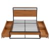 Full Size Metal Platform Bed Frame with  Four Drawers,Sockets and USB Ports ,Slat Support No Box Spring Needed