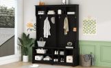 Modern Hallway Hall Tree with Metal Hooks and Storage Space, Multi-Functional Entryway Coat Rack with Shoe Cubbies