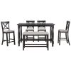 6-Piece Counter Height Dining Table Set Table with Shelf 4 Chairs and Bench for Dining Room