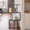 2/3/4 Tiers Wooden S-Shaped Bookcase for Living Room Bedroom Office