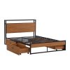 Full Size Metal Platform Bed Frame with  Four Drawers,Sockets and USB Ports ,Slat Support No Box Spring Needed