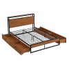 Full Size Metal Platform Bed Frame with  Four Drawers,Sockets and USB Ports ,Slat Support No Box Spring Needed