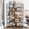 7-Tier Bookcase Home Office Bookshelf, L-Shaped Corner Bookcase with Metal Frame, Industrial Style Shelf with Open Storage, MDF Board