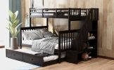 Stairway Twin-Over-Full Bunk Bed with Twin size Trundle, Storage and Guard Rail for Bedroom, Dorm, for Adults