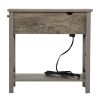 Farmhouse Flip Top End Table with Charge Station;  X-Shaped Profile Narrow Side Table with Drawer for Office;  Bedroom;  Living Room;  Gray