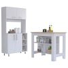 Surrey 2 Piece Kitchen Set, Kitchen Island + Pantry Cabinet , White /Walnut