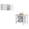 Norfolk 2 Piece Kitchen Set, Kitchen Island + Upper Wall Cabinet , White /Walnut