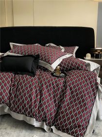 Long-staple Cotton Printed Four-piece Bedding Set Cotton Bedding (Option: Great Red-L)