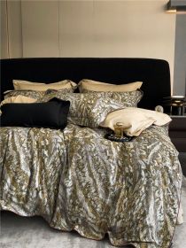 Long-staple Cotton Printed Four-piece Bedding Set Cotton Bedding (Option: Fonce Camel-L)